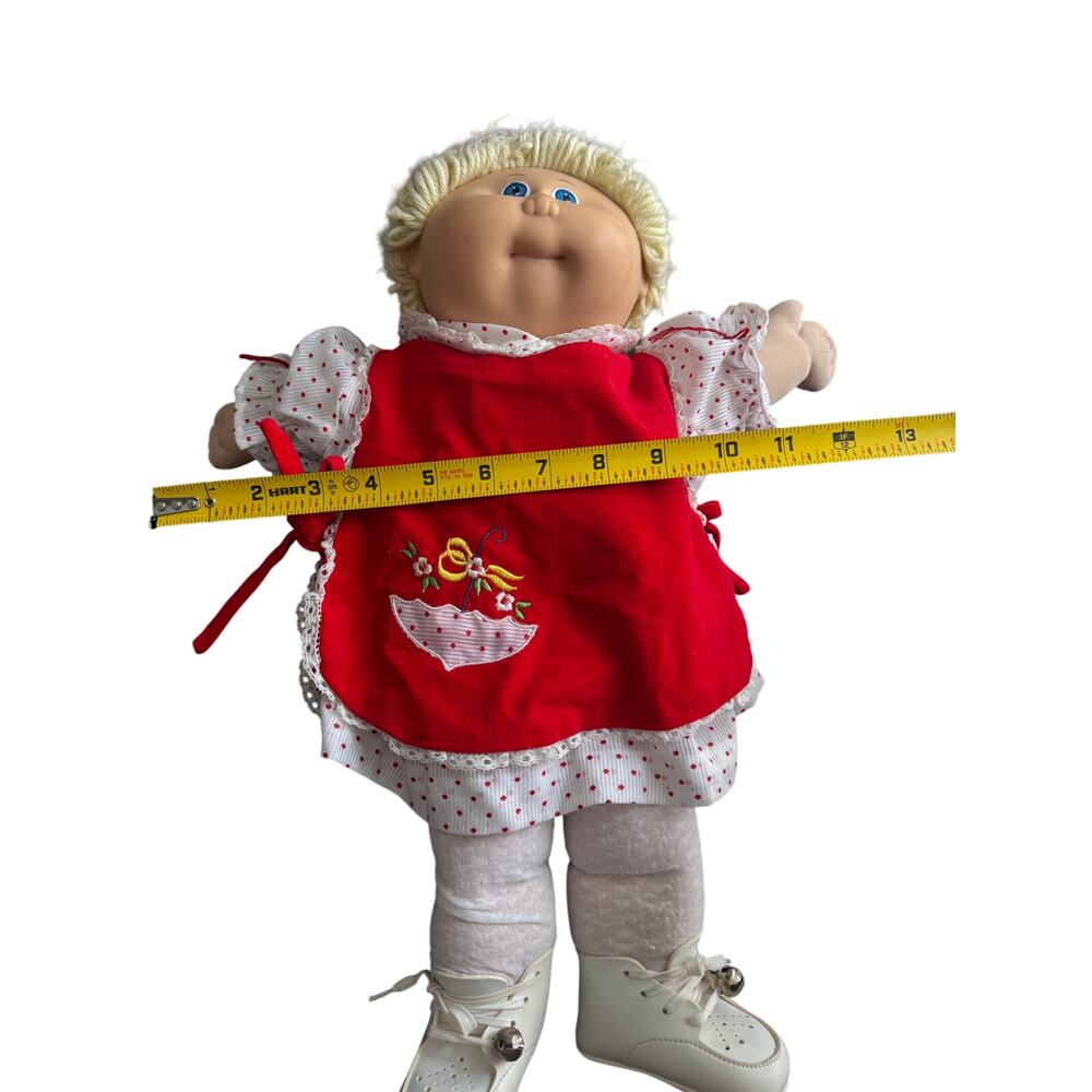 VTG 1982 Cabbage Patch Kids Doll Blonde Hair Blue Eyes Bell On Shoes Red‎ Dress - Picture 3 of 10